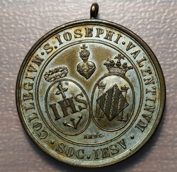 ESPAÑA VALENCIA MEDALLA COLEGIO JESUITA SAN JOSE HONORIS CAUSA BRONCE DORADO - Imagen 2