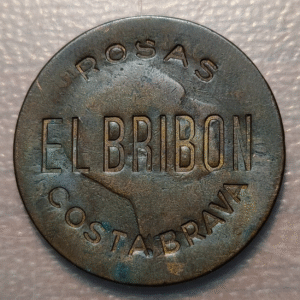 ESPAÑA MEDALLA ALFONSO XIII 10 CENTIMOS CONTRAMARCAS PUBLICIDAD EL BRIBON ROSAS