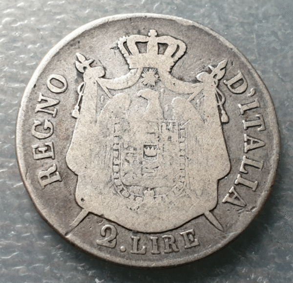 ITALIA REINO DE NAPOLEON BONAPARTE 2 LIRAS 2 LIRE 1807 M MILAN MUY ESCASA BC - Imagen 2