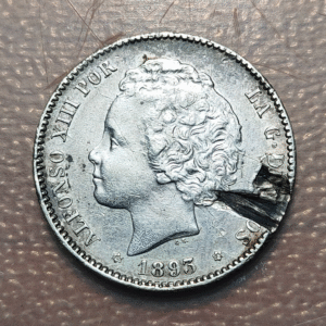ESPAÑA ALFONSO XIII 1 PESETA 1893 GOLPE