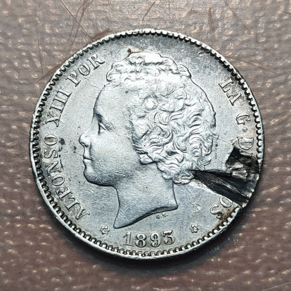 ESPAÑA ALFONSO XIII 1 PESETA 1893 GOLPE