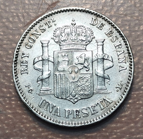 ESPAÑA ALFONSO XIII 1 PESETA 1893 GOLPE - Imagen 2