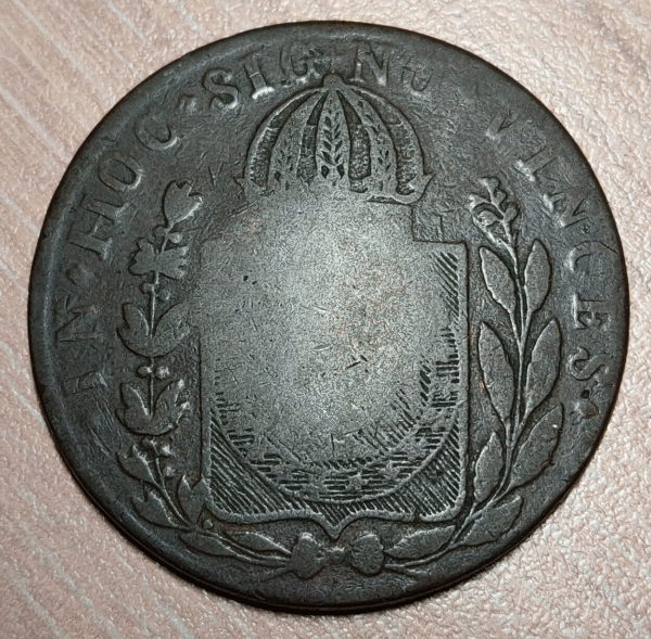 BRASIL BRAZIL 40 REIS 1835 COUNTERMARK OVER CONTRAMARCA EN 80 REIS 1828 R - Imagen 2