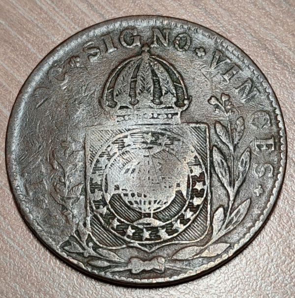 BRASIL BRAZIL 40 REIS 1835 COUNTERMARK OVER CONTRAMARCA EN 80 REIS 1832 R - Imagen 2