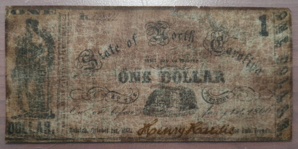 ESTADOS UNIDOS USA EEUU NORTH CAROLINA DEL NORTE 1 DOLLAR 1 DOLAR 1861 PS 2327b