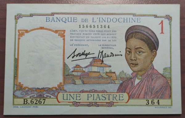 VIETNAM FRENCH INDOCHINA 1 PIASTRE 1932-1949 P 54 EBC/EBC+