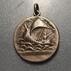 MEDALLA AMULETO PROTECCION NAVEGANTES SAN JORGE BARCO PROBABLE PLATA 39x31mm