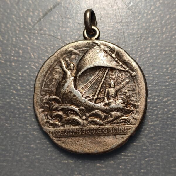 MEDALLA AMULETO PROTECCION NAVEGANTES SAN JORGE BARCO PROBABLE PLATA 39x31mm