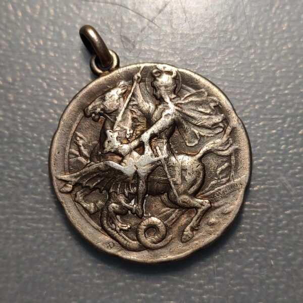 MEDALLA AMULETO PROTECCION NAVEGANTES SAN JORGE BARCO PROBABLE PLATA 39x31mm - Imagen 2