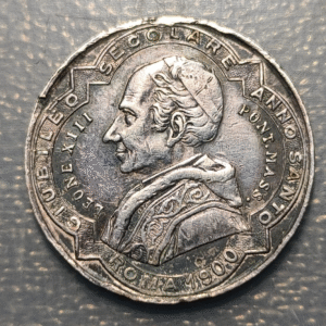 MEDALLA RELIGIOSA JUBILEO 1900 PAPA LEON XIII / CRISTO ENTRE ANGELES