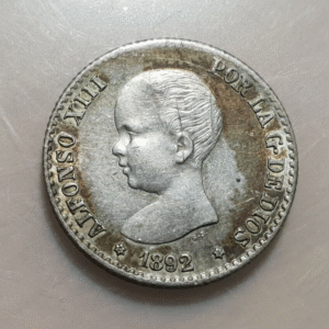 ESPAÑA ALFONSO XIII 50 CENTIMOS 1892 (18-92) EBC+ RAYITAS EN LA CARA