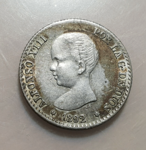 ESPAÑA ALFONSO XIII 50 CENTIMOS 1892 (18-92) EBC+ RAYITAS EN LA CARA