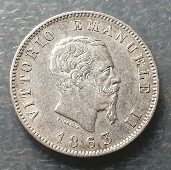 ITALIA REINO VITTORIO EMANUELE II 1 LIRA 1863 M ESCUDO BONITO MBC