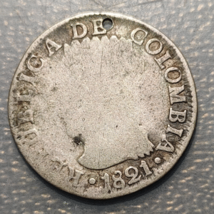 COLOMBIA CUNDINAMARCA 2 REALES 1821 Ba JF HOLED