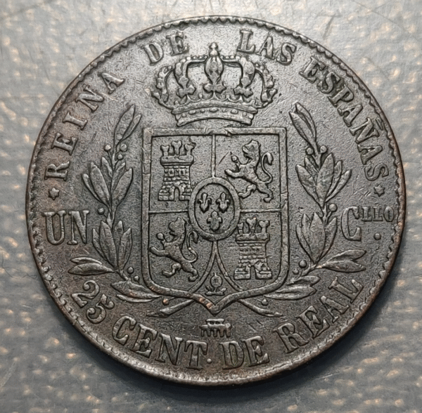 ESPAÑA SEGOVIA ISABEL II 25 CENTIMOS DE REAL 1860 - Imagen 2