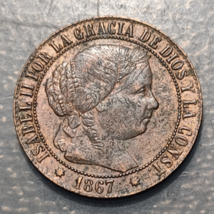 ESPAÑA BARCELONA ISABEL II 1 CENTIMO DE ESCUDO 1867