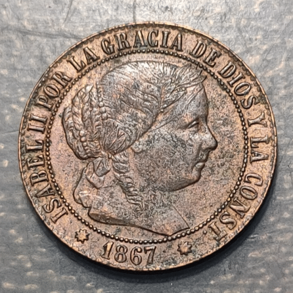 ESPAÑA BARCELONA ISABEL II 1 CENTIMO DE ESCUDO 1867