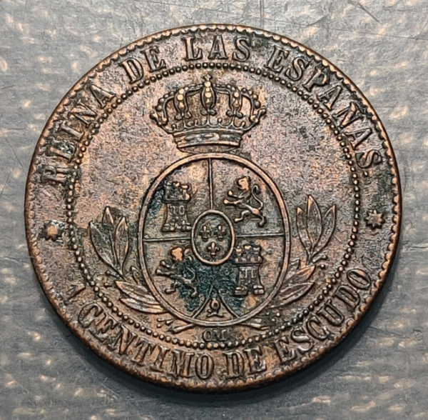 ESPAÑA BARCELONA ISABEL II 1 CENTIMO DE ESCUDO 1867 - Imagen 2