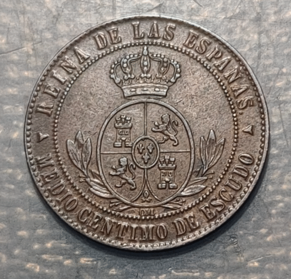 ESPAÑA SEGOVIA ISABEL II 1/2 CENTIMO DE ESCUDO 1867 - Imagen 2