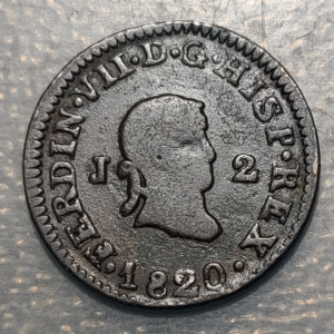 ESPAÑA JUBIA FERNANDO VII 2 MARAVEDIS 1820
