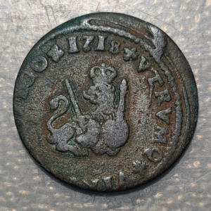 ESPAÑA BARCELONA FELIPE V 1 MARAVEDI 1718