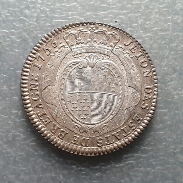 FRANCIA FRANCE BRETAÑA LOUIS XV "ETATS DE BRETAGNE" JETON 1756 28 mm EBC/EBC+ - Imagen 2