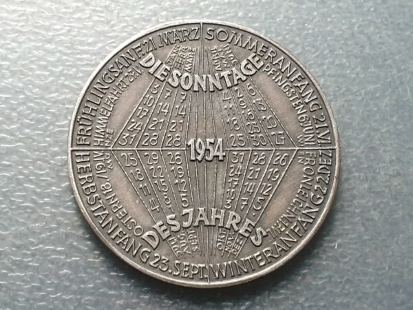 ALEMANIA MEDALLA CALENDARIO DOMINGOS 1954 SONNTAGE ZODIACO SOL 40 mm BRONCE - Imagen 2