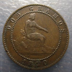 ESPAÑA GOBIERNO PROVISIONAL BARCELONA 2 CENTIMOS 1870