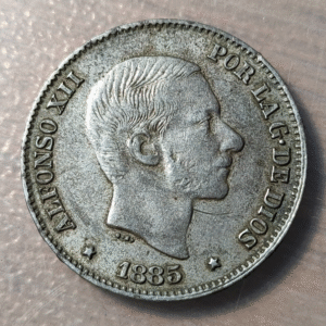 FILIPINAS PHILIPPINES MANILA ALFONSO XII 50 CENTAVOS DE PESO 1885