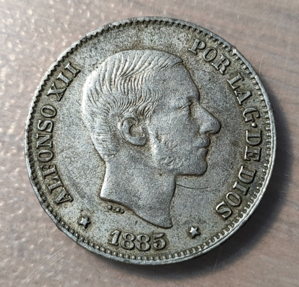 FILIPINAS PHILIPPINES MANILA ALFONSO XII 50 CENTAVOS DE PESO 1885