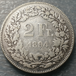 SUIZA SWITZERLAND 2 FRANCOS 2 FRANCS 1894 A BC/BC+