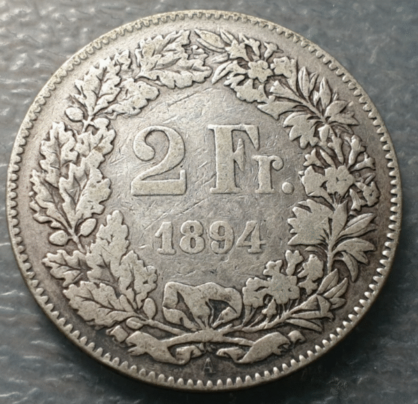SUIZA SWITZERLAND 2 FRANCOS 2 FRANCS 1894 A BC/BC+