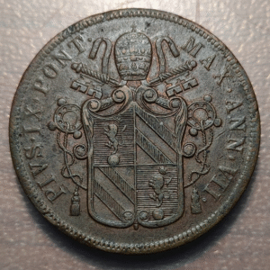 ESTADOS PAPALES VATICANO PONTIFICIO PIO IX 5 BAIOCCHI 1853 R MBC