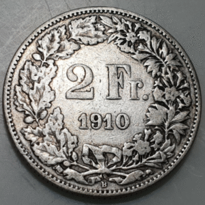 SUIZA SWITZERLAND 2 FRANCOS 2 FRANCS 1910 MBC-