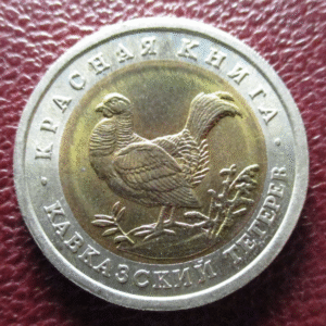 RUSIA RUSSIA USSR URSS 50 RUBLOS 1993 BIMETALICA GALLO CAUCASICO