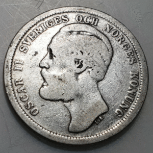 SUECIA SWEDEN OSCAR II 1 KRONA 1 CORONA 1877 BC/BC+