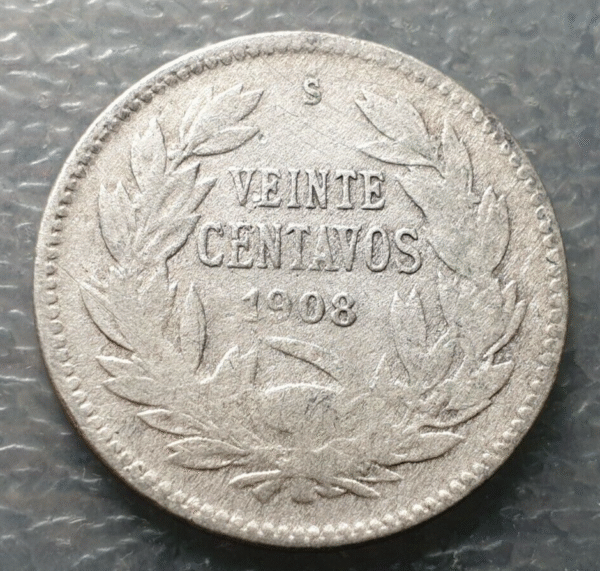 CHILE SANTIAGO 20 CENTAVOS 1908 BC - Imagen 2