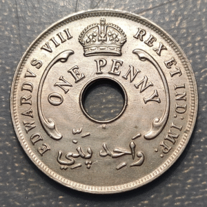 BRITISH WEST AFRICA EDWARD VIII 1 PENNY 1936 H KM 16 EBC+