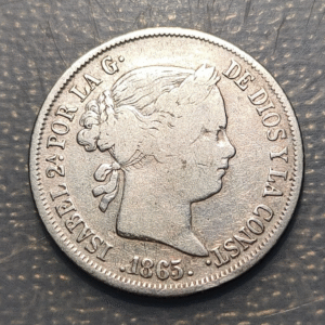 ESPAÑA ISABEL II MADRID 40 CENTIMOS DE ESCUDO 1865 MBC-