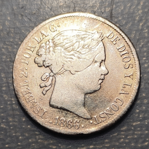 ESPAÑA ISABEL II MADRID 40 CENTIMOS DE ESCUDO 1866 SOBREDORADA DESCOLGADA