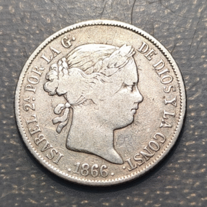 ESPAÑA ISABEL II MADRID 40 CENTIMOS DE ESCUDO 1866 MBC-/MBC