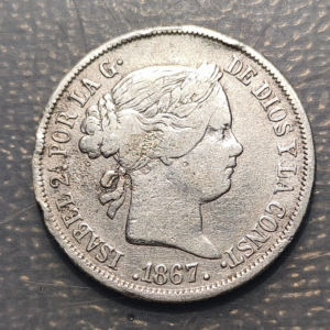 ESPAÑA ISABEL II MADRID 40 CENTIMOS DE ESCUDO 1867 MBC-