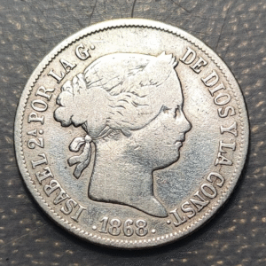 ESPAÑA ISABEL II MADRID 40 CENTIMOS DE ESCUDO 1868 BC+/MBC- LIMPIADA