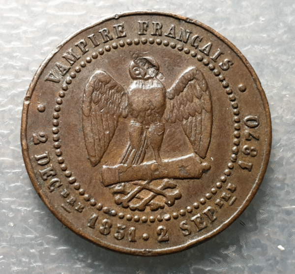 FRANCIA FRANCE NAPOLEON III GUERRA FRANCO PRUSIANA MEDALLA SATIRICA 1870 VAMPIRE - Imagen 2