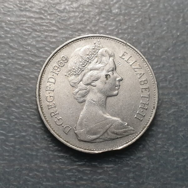 ERROR GRAN BRETAÑA GREAT BRITAIN 10 PENCE 1969 FALTA DE METAL FINAL DEL LISTEL - Imagen 2