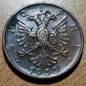 ALBANIA 2 QINDAR AR 1935 MBC+ PEQUEÑA OXIDACION