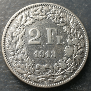 SUIZA SWITZERLAND 2 FRANCOS 2 FRANCS 1913 B BC+