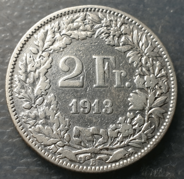 SUIZA SWITZERLAND 2 FRANCOS 2 FRANCS 1913 B BC+