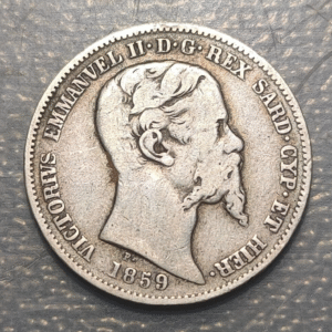 ITALIA REINO DI SARDEGNA VITTORIO EMANUELE II 1 LIRA 1859 M MBC ESCASA
