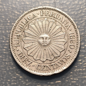 PERU 10 CENTAVOS 1880 MONEDA PROVISIONAL MBC